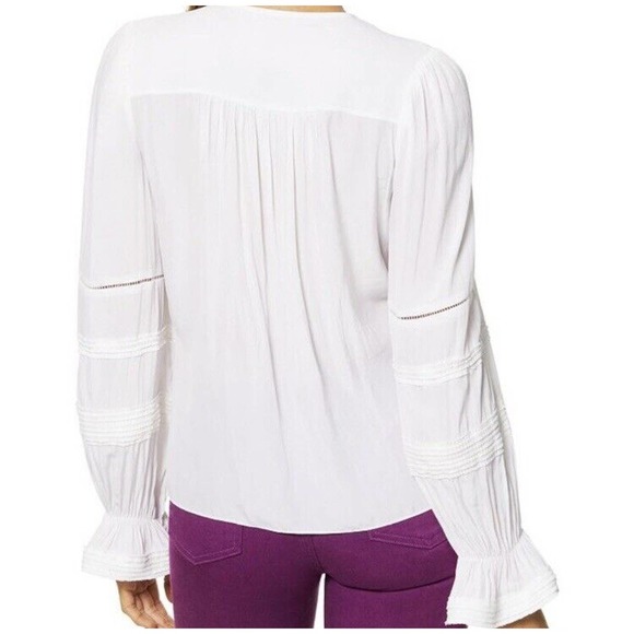 NWT Ramy Brook Womens Finn Blouse Size Small Ladder Lace Trim Long Sleeve V Neck - Picture 2 of 14